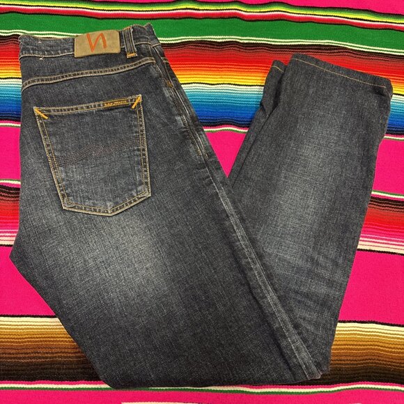 Nudie Jeans Co. Men 32x32 Lean Dean Slim Dark Worn Navy Blue Made in Italy READ - Picture 3 of 11